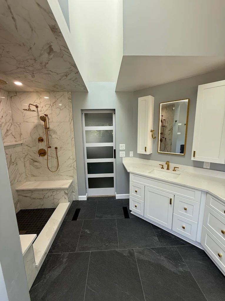 Master Bathroom with Marble Walk-In Shower - Sireika Renovations